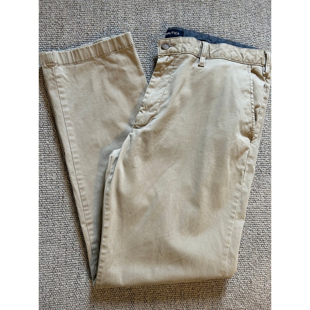 Nautica Classic Fit Stretch Khaki Chino‎ Deck Pants Mens 40W 32L Casual Office